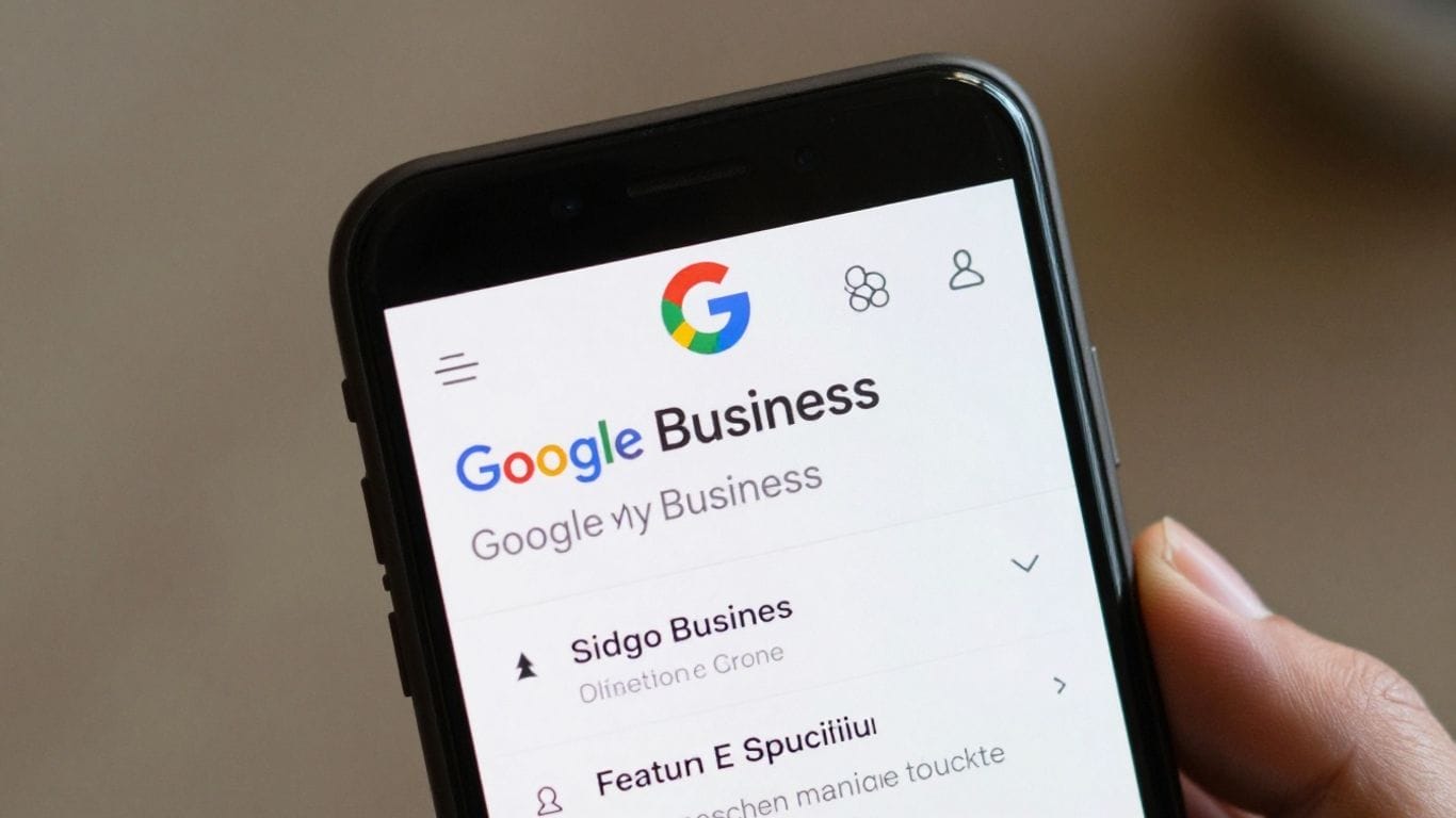 Google My Business sticker on a smartphone screen.